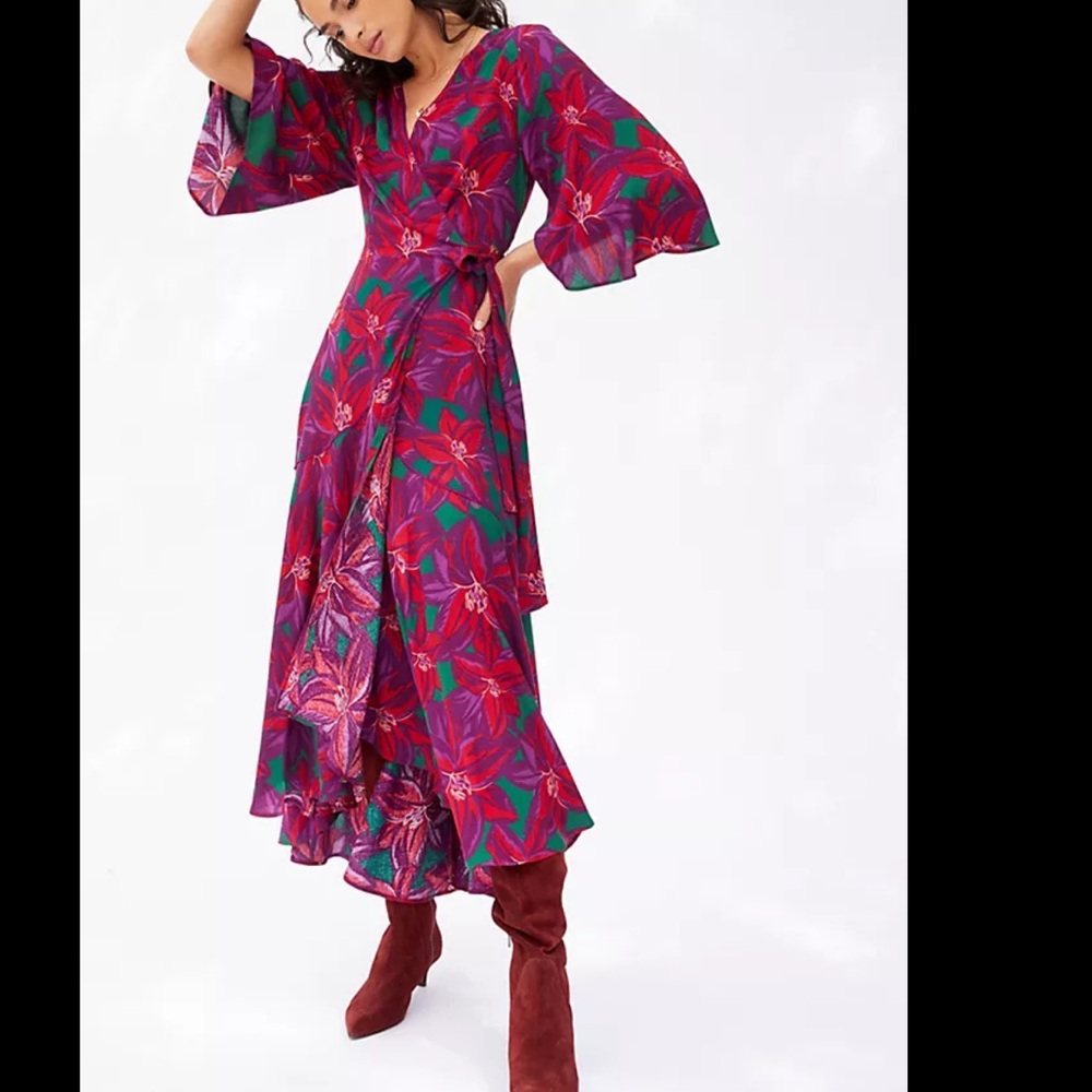 Farm Rio Vieques Wrap Maxi Dress Size XS Women Boho Floral Viscose Defect Read